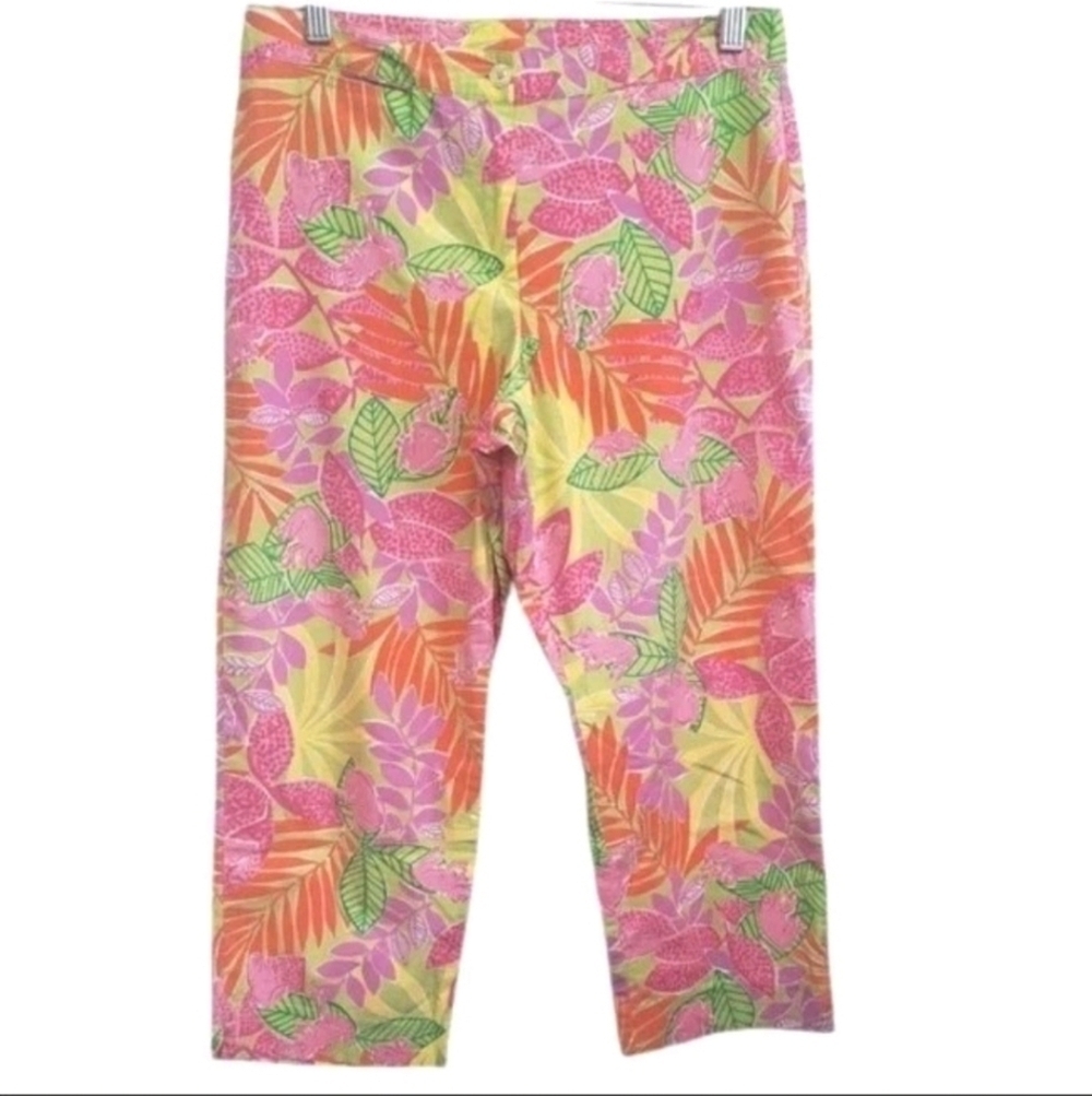 Lilly Pulitzer Pink Orange Frog Leaf Print Pants Size 6P